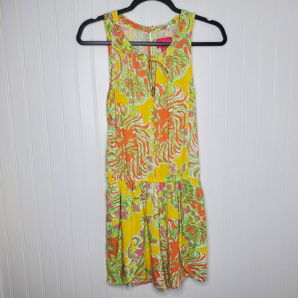 Lilly Pulitzer Women's Challis Happy Place Romper Size XS Yellow Summer Rayon - Picture 7 of 7